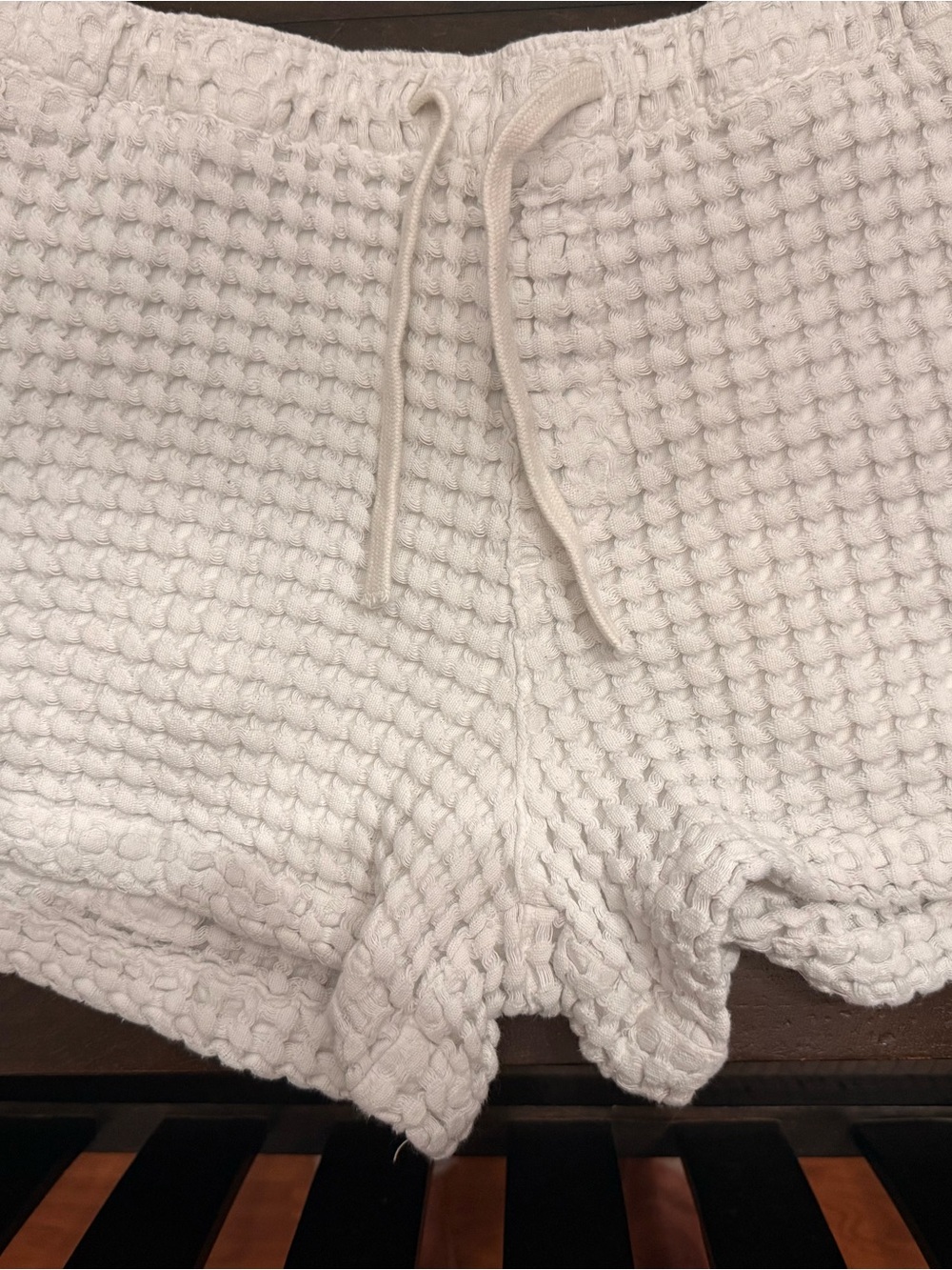 Waffle Knit Cream Athletic Lounge Shorts with Drawstring ,Brazilian designer